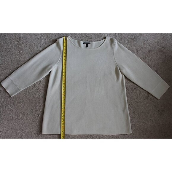 Eileen Fisher - Silk Cotton Interlock Bateau Neck Boxy Sweater, Bone, Med - Picture 8 of 11